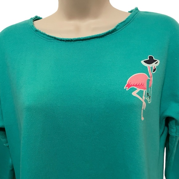 Crown and Ivy Flamingo Sweatshirt Top Teal Beach Size Small So Cute! - Picture 2 of 9